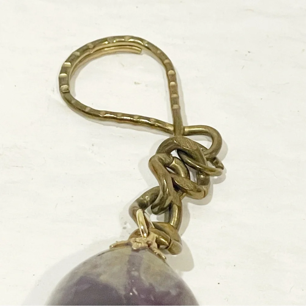 Vintage Amethyst Gemstone Keychain Charm Pendant‎ Gold Tone Purple
